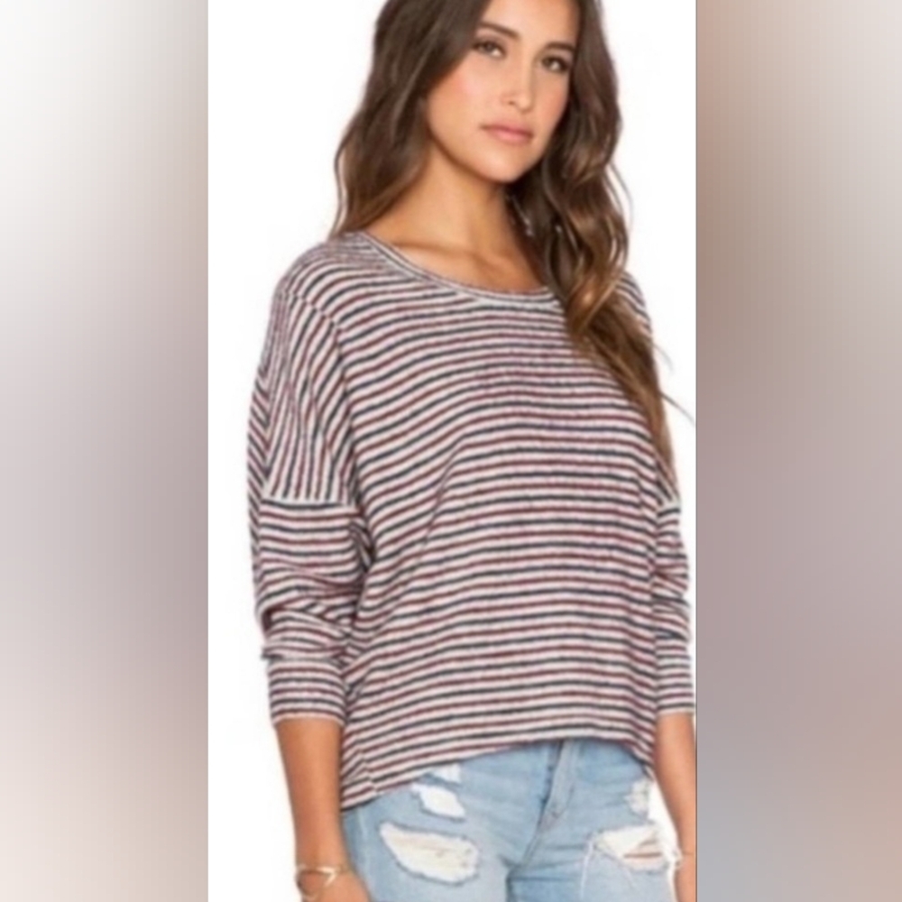 Free People Multicolor Oversized Striped Scoop Neck Long Sleeve Knit Top Size XS